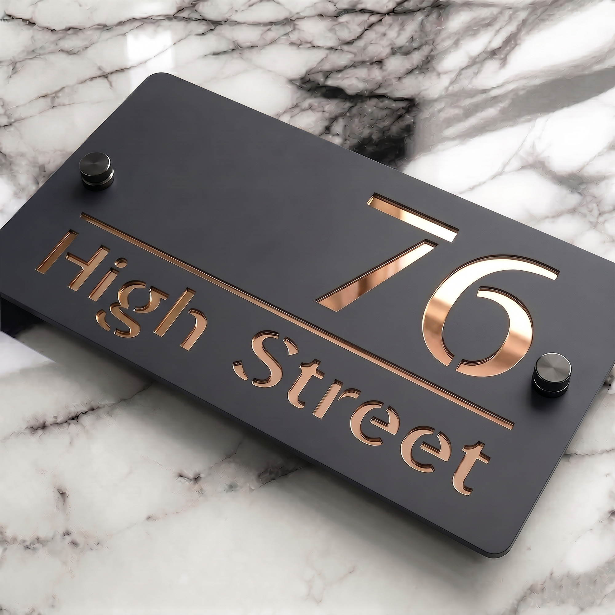 Personalised Mirror House Sign with Rose Gold Laser Cut Text | 200mm x 130mm | Made from 3mm Grey Acrylic