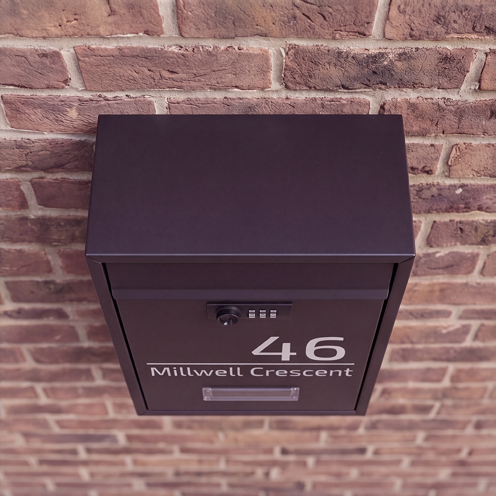 Personalised Aluminium Letterbox with Combination Lock | Black with Engraved Letters