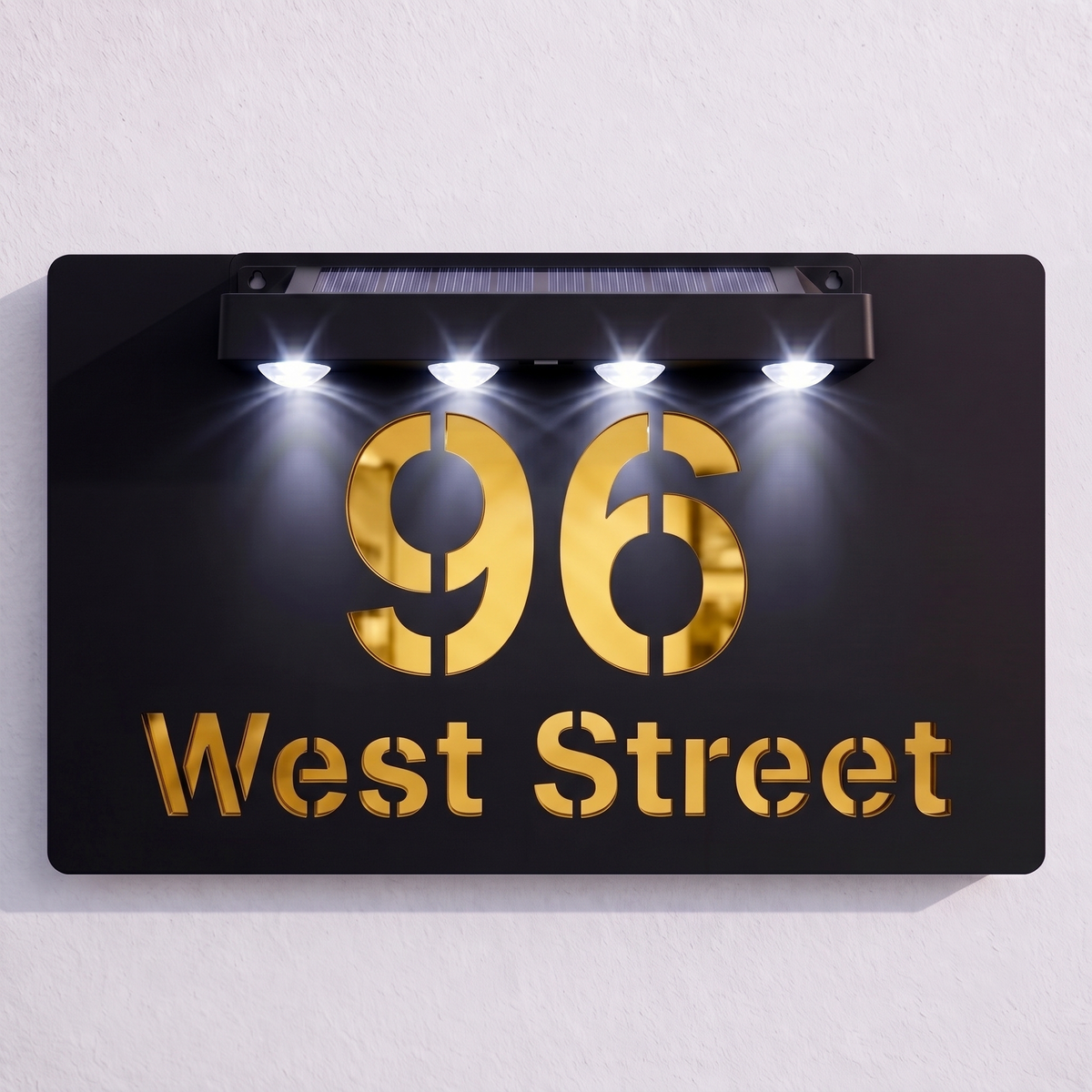 Personalised Solar Powered House Sign | 300mm x 170mm | Black with Mirror Text