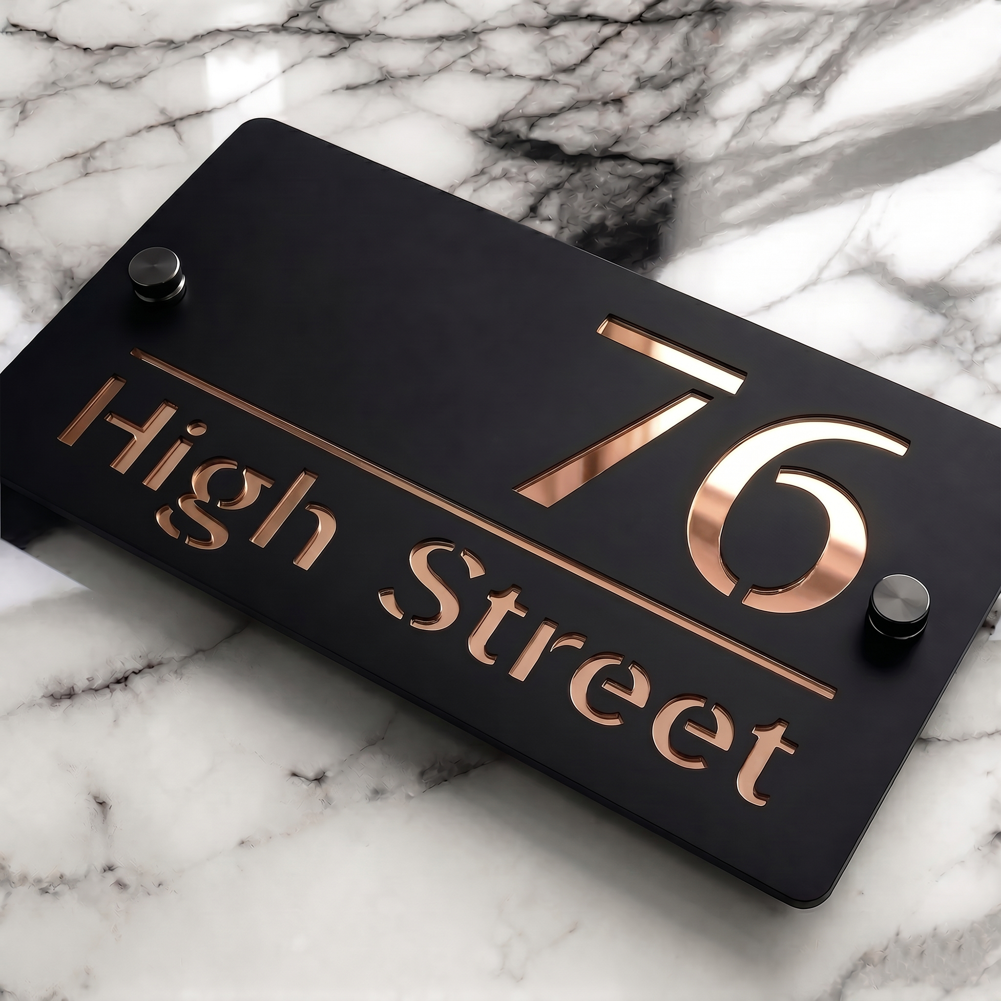 Personalised Mirror House Sign with Rose Gold Laser Cut Text | 200mm x 130mm | Made from 3mm Black Acrylic