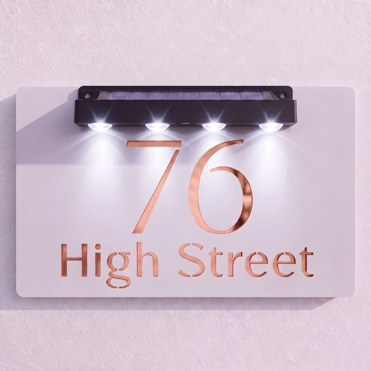 Personalised Solar Powered House Sign | 300mm x 170mm | White with Mirror Text
