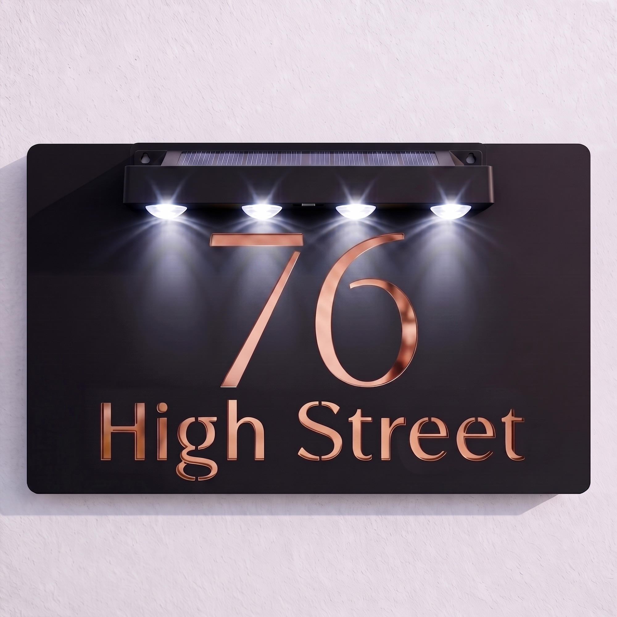 Personalised Solar Powered House Sign | 300mm x 170mm | Black with Mirror Text