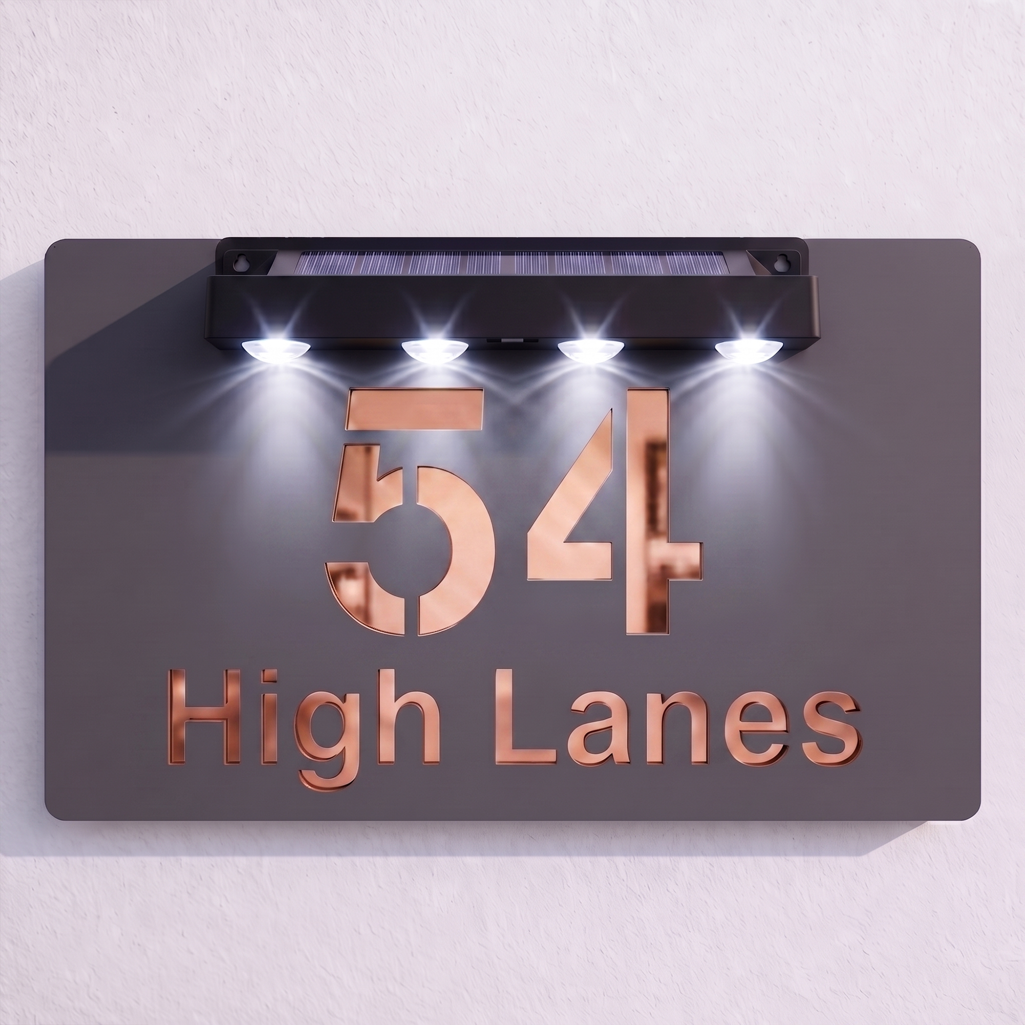 Personalised Solar Powered House Sign | 300mm x 170mm | Grey with Mirror Text