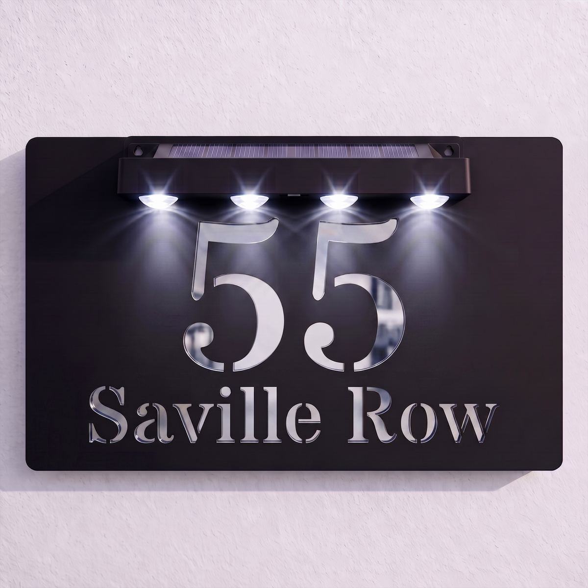 Personalised Solar Powered House Sign | 300mm x 170mm | Black with Mirror Text