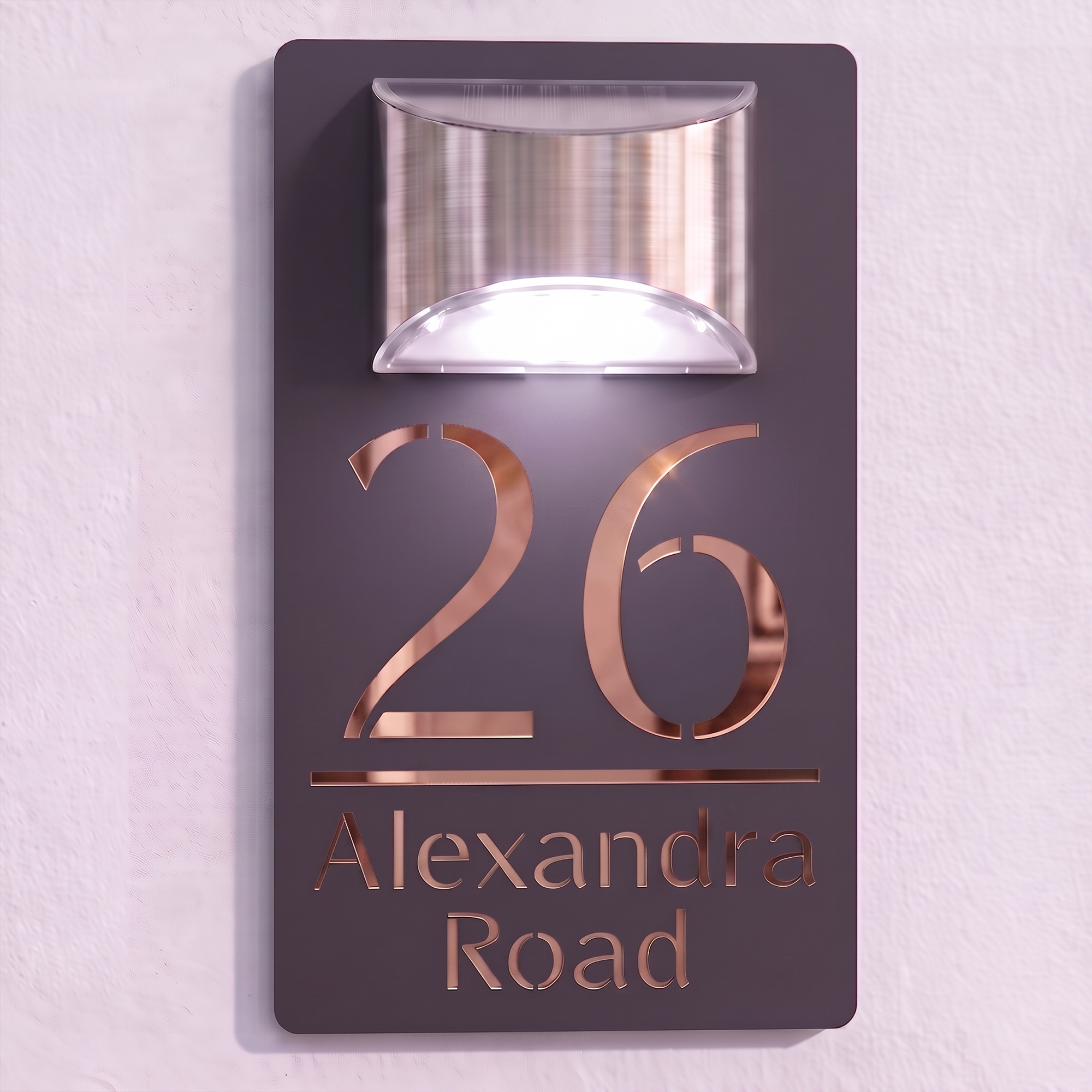Personalised Solar Powered House Sign | 280mm x 160mm | Grey with Mirror Text