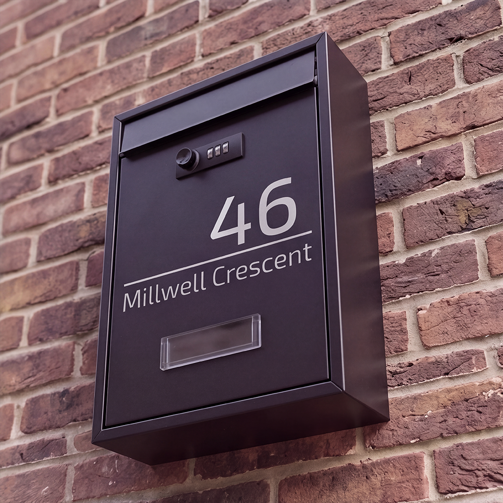 Personalised Aluminium Letterbox with Combination Lock | Black with Engraved Letters