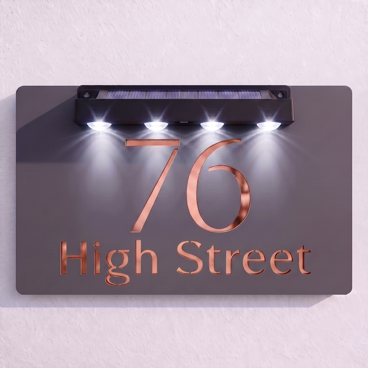 Personalised Solar Powered House Sign | 300mm x 170mm | Grey with Mirror Text