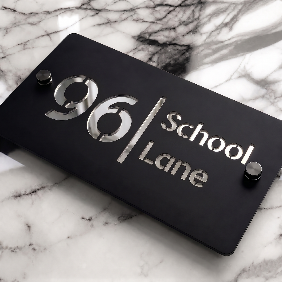 Personalised Mirror House Sign with Silver Laser Cut Text | 200mm x 130mm | Made from 3mm Grey Acrylic