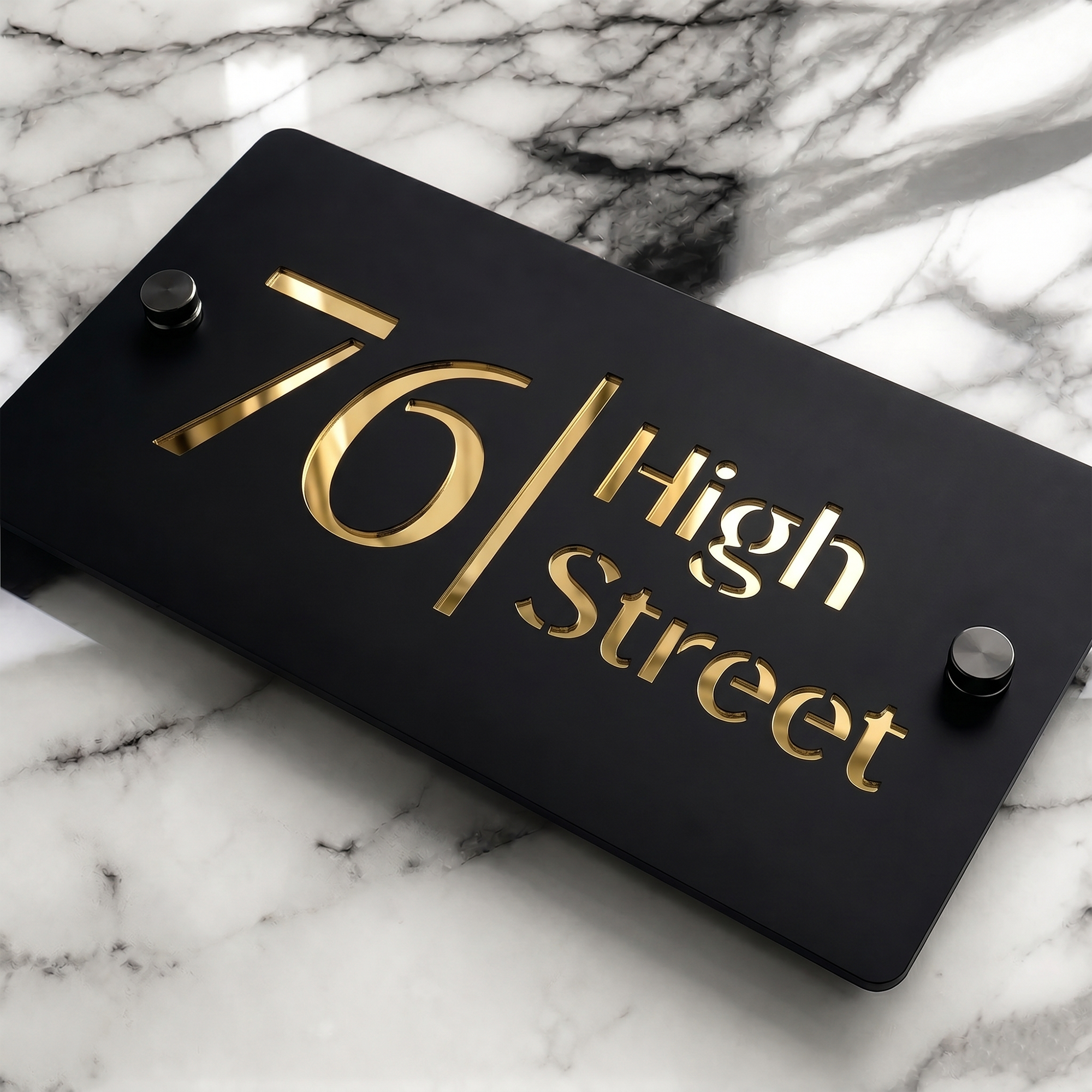 Personalised Mirror House Sign with Gold Laser Cut Text | 200mm x 130mm | Made from 3mm Black Acrylic