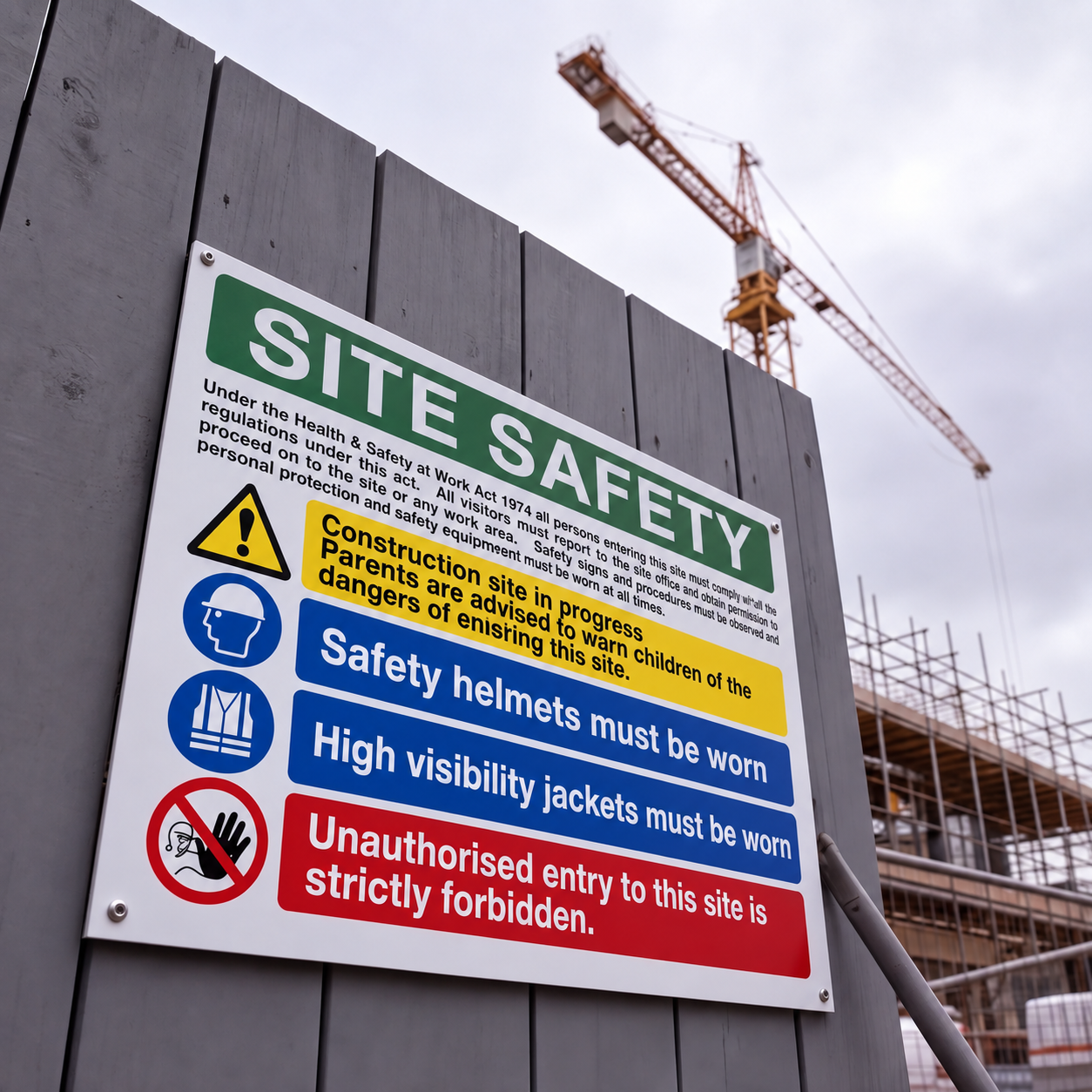 Multi Hazard Site Safety Notice 4 Points | Made from 3mm Acrylic | ISO 7010 | 400mm x 300mm Or 600mm x 450mm