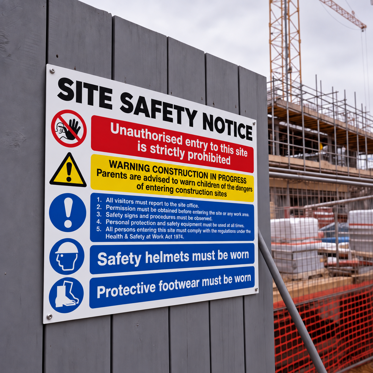 Multi Hazard Site Safety Notice 6 Points | Made from 3mm Acrylic | 400mm x 300mm Or 600mm x 450mm