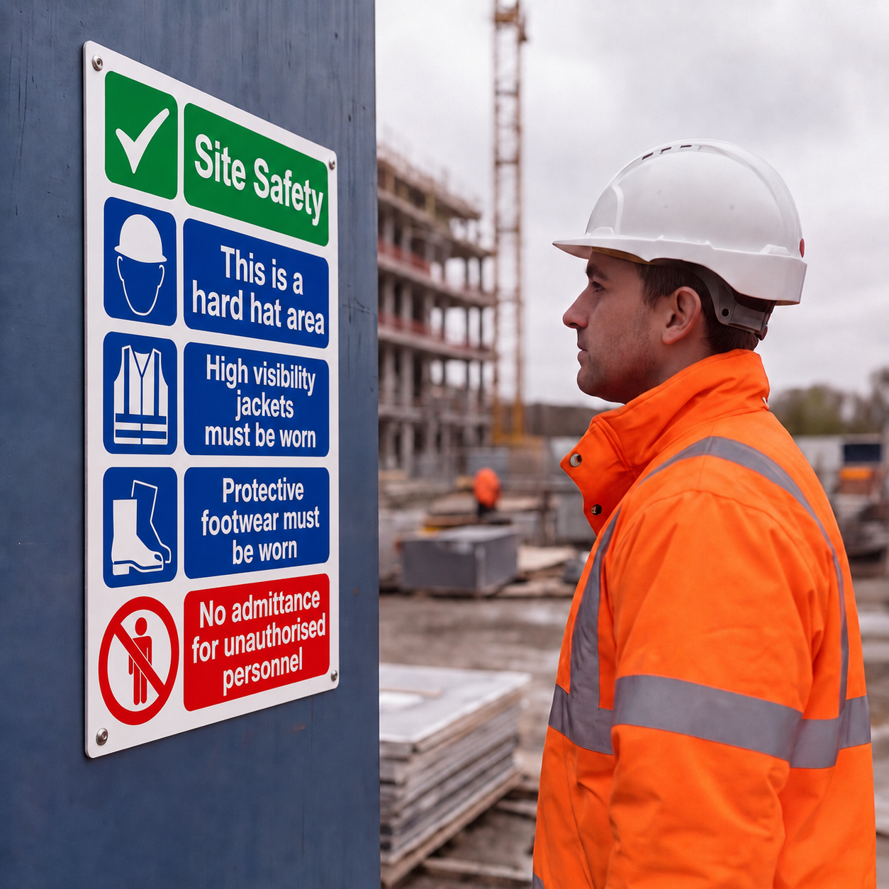 Multi Hazard Site Safety Notice 4 Points | Made from 3mm Acrylic | Small Medium and Large Sizes