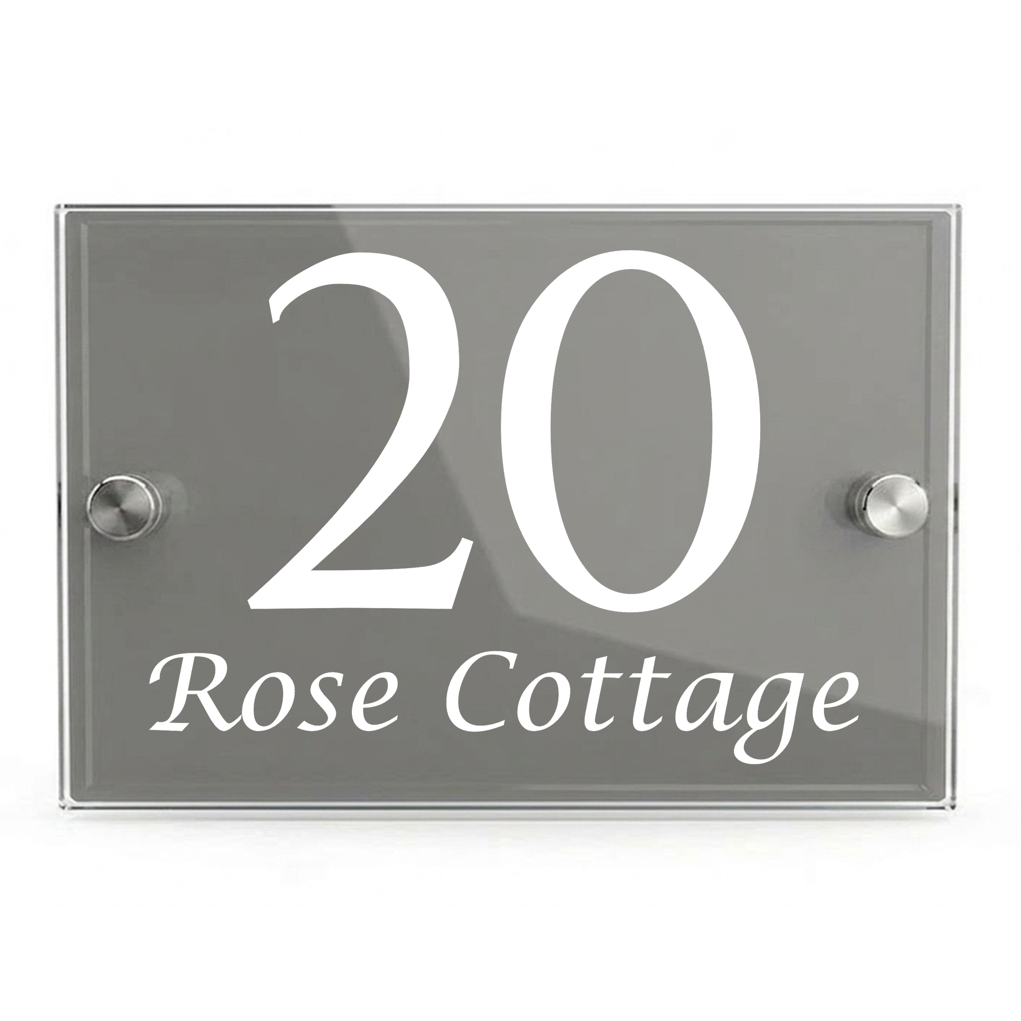 Personalised Dual Panel Acrylic House Sign Rectangle | 200mm x 130mm | Grey with White Text