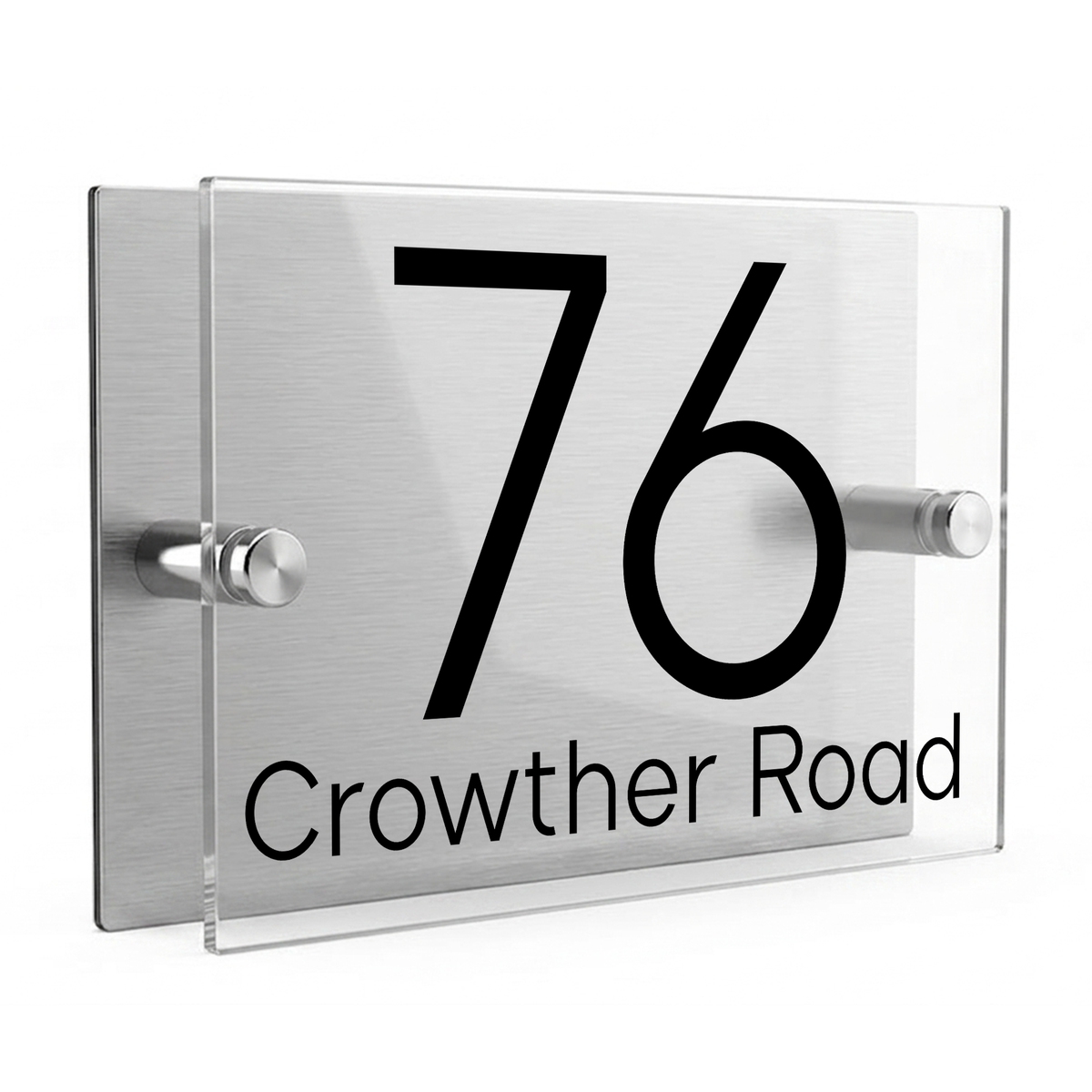 Personalised Dual Panel Acrylic House Sign Rectangle | 200mm x 130mm | Silver with Black Text