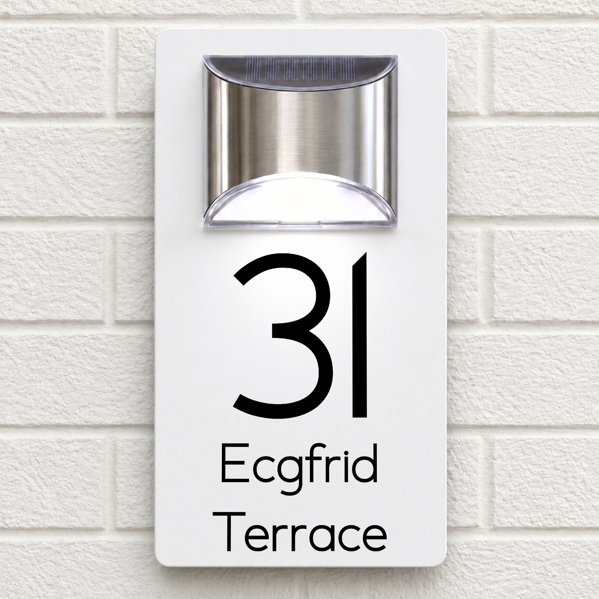 Personalised Solar House Sign | 280mm x 160mm | Made from White Composite Aluminium