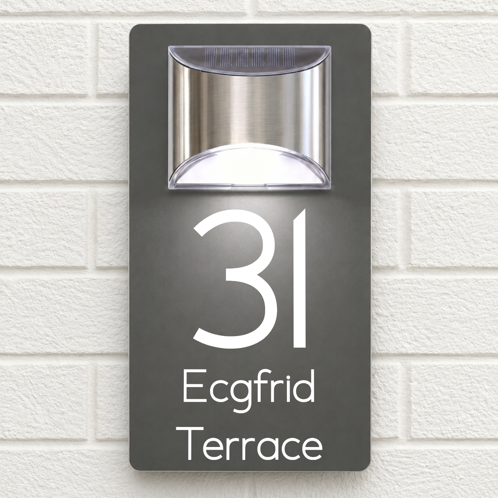 Personalised Solar House Sign | 280mm x 160mm | Made from Grey Composite Aluminium