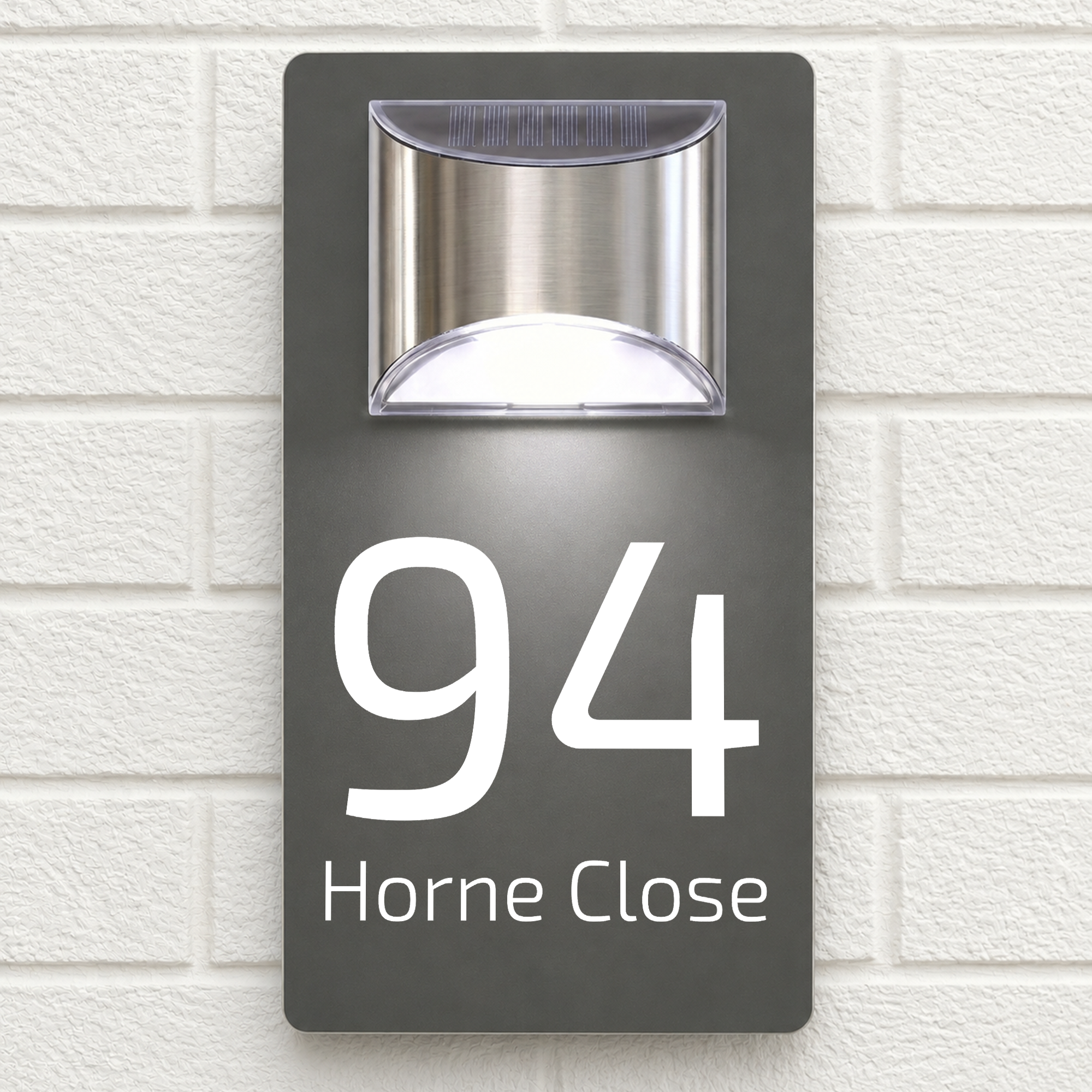 Personalised Solar House Sign | 280mm x 160mm | Made from Grey Composite Aluminium
