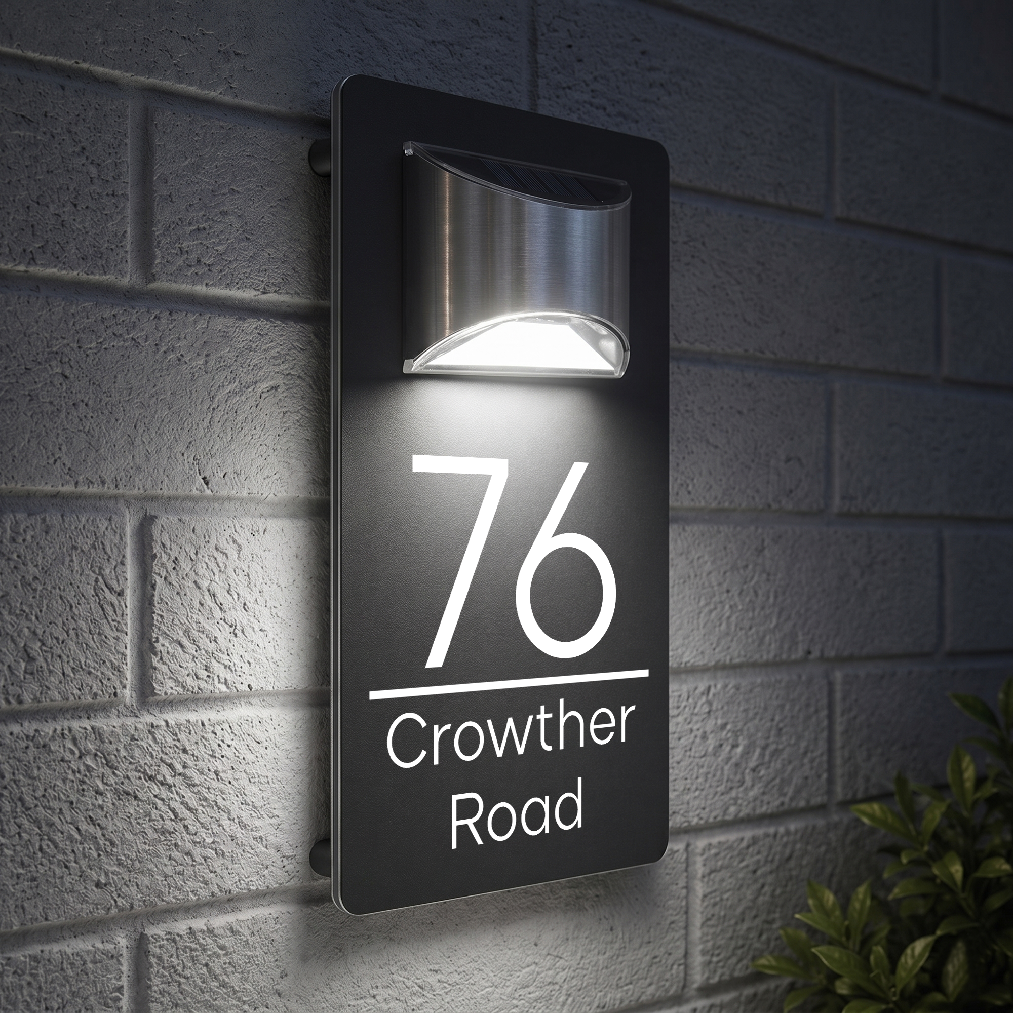 Personalised Solar House Sign | 280mm x 160mm | Made from Grey Composite Aluminium