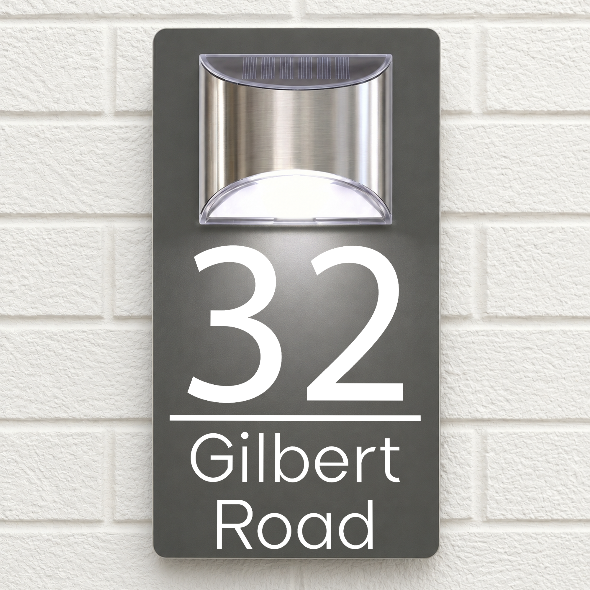 Personalised Solar House Sign | 280mm x 160mm | Made from Grey Composite Aluminium