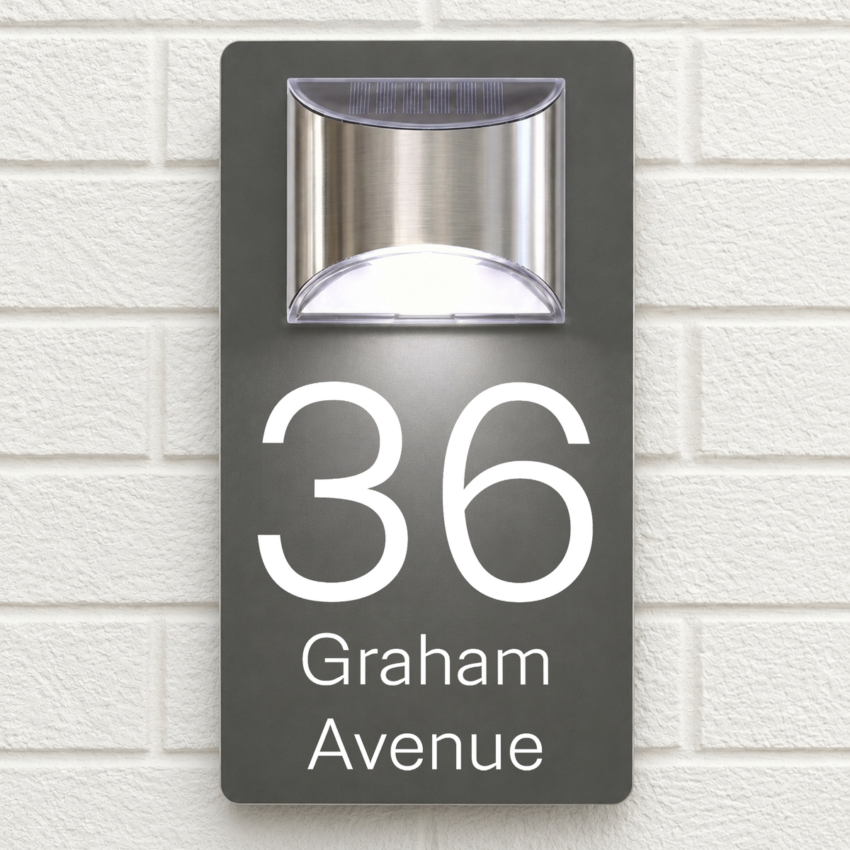 Personalised Solar House Sign | 280mm x 160mm | Made from Grey Composite Aluminium