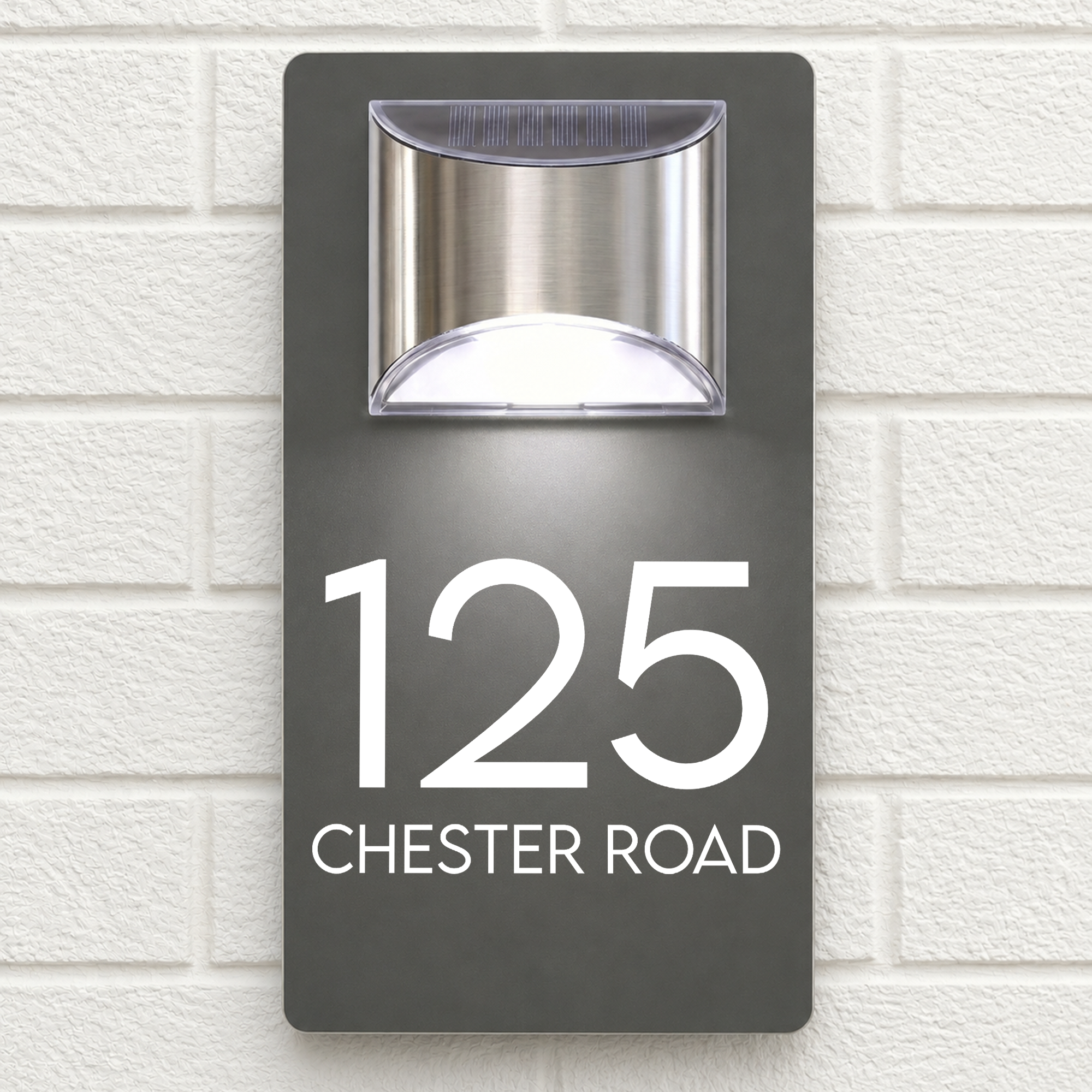 Personalised Solar House Sign | 280mm x 160mm | Made from Grey Composite Aluminium