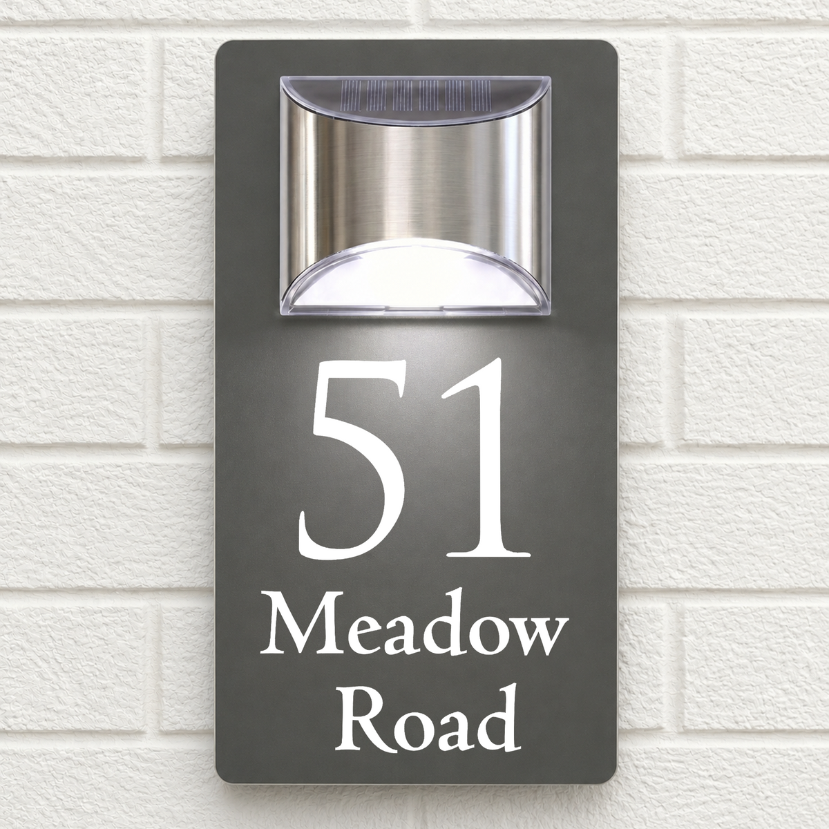 Personalised Solar House Sign | 280mm x 160mm | Made from Grey Composite Aluminium