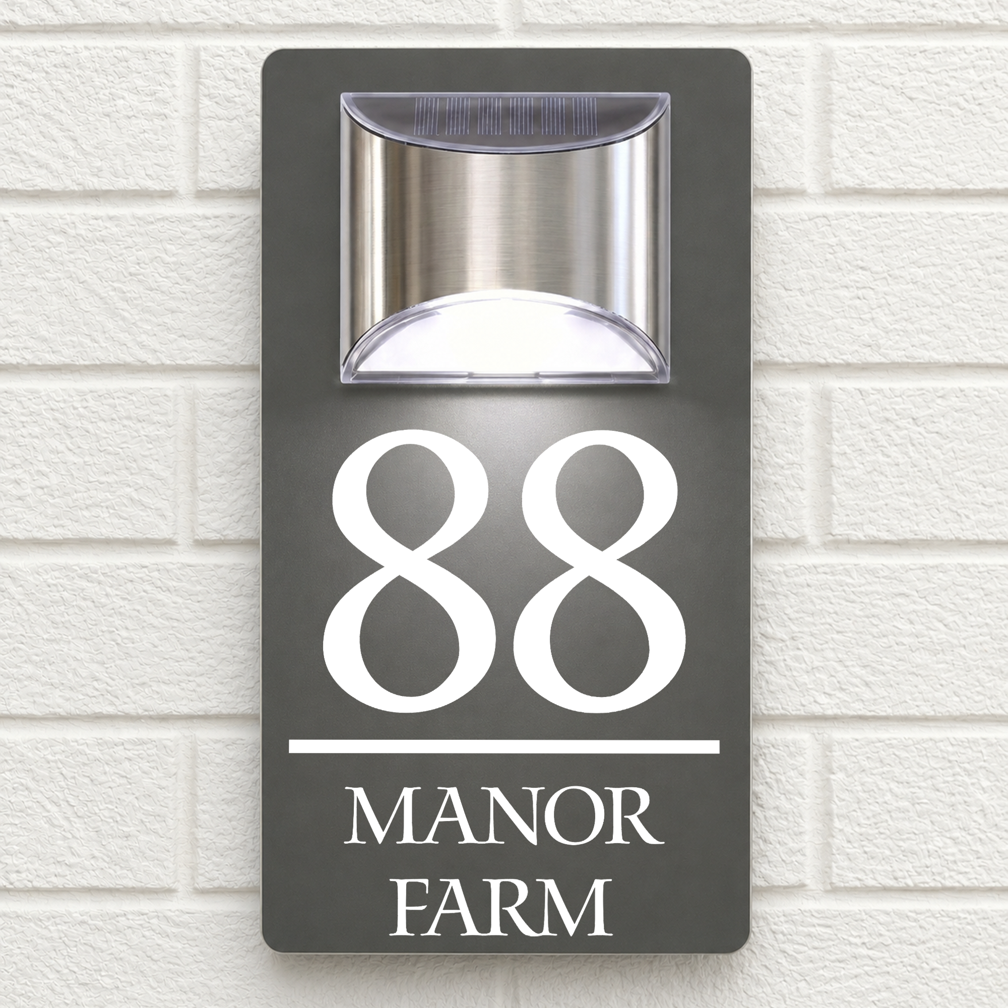 Personalised Solar House Sign | 280mm x 160mm | Made from Grey Composite Aluminium