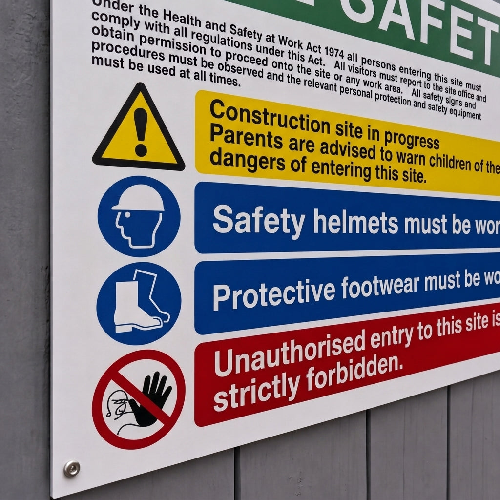 Multi Hazard Site Safety Notice 4 Points | Made from 3mm Acrylic | ISO 7010 | 400mm x 300mm Or 600mm x 450mm