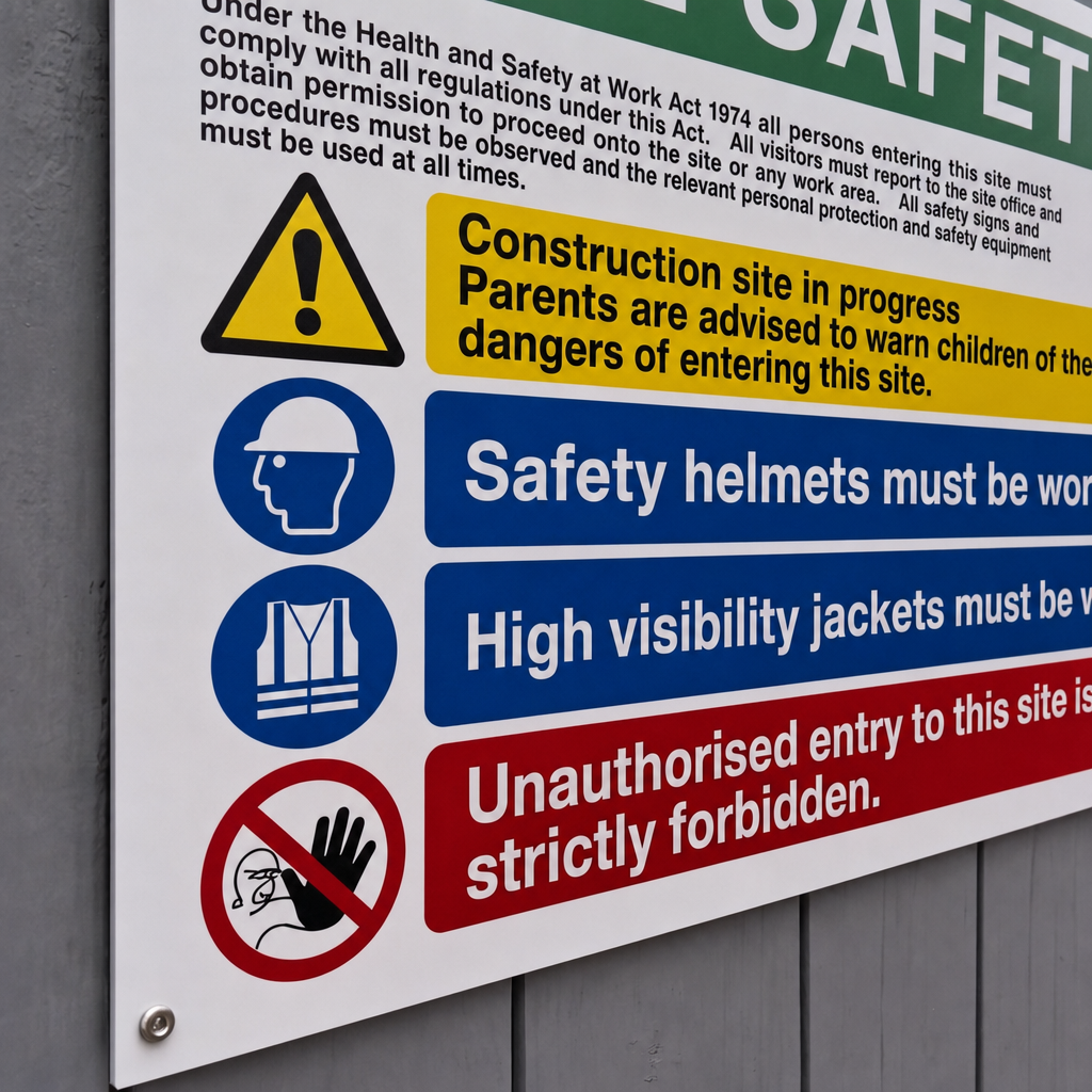Multi Hazard Site Safety Notice 4 Points | Made from 3mm Acrylic | ISO 7010 | 400mm x 300mm Or 600mm x 450mm
