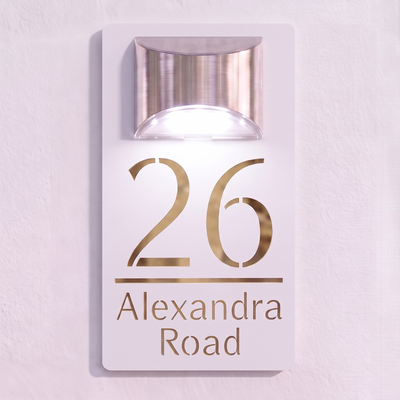 Personalised Solar Powered House Sign | 280mm x 160mm | White with Mirror Text