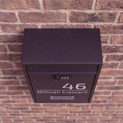 Personalised Aluminium Letterbox with Combination Lock | Black with Engraved Letters