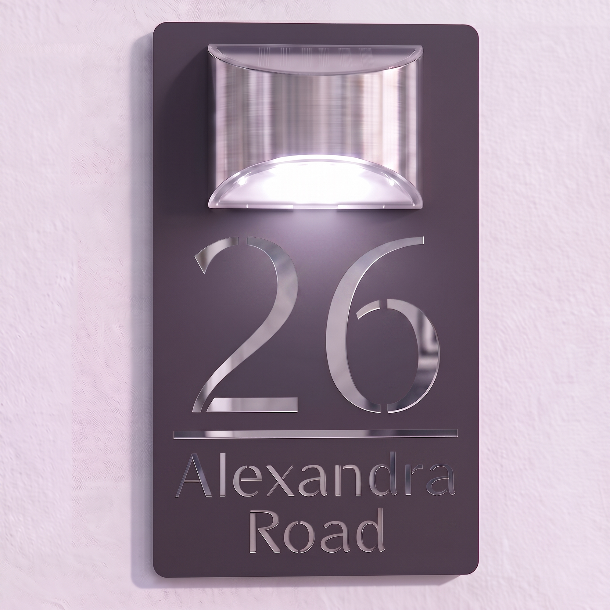 Personalised Solar Powered House Sign | 280mm x 160mm | Grey with Mirror Text