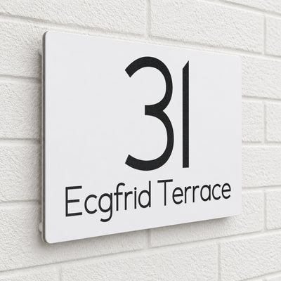 Personalised House Sign | 200mm x 130mm | Made from White Composite Aluminium