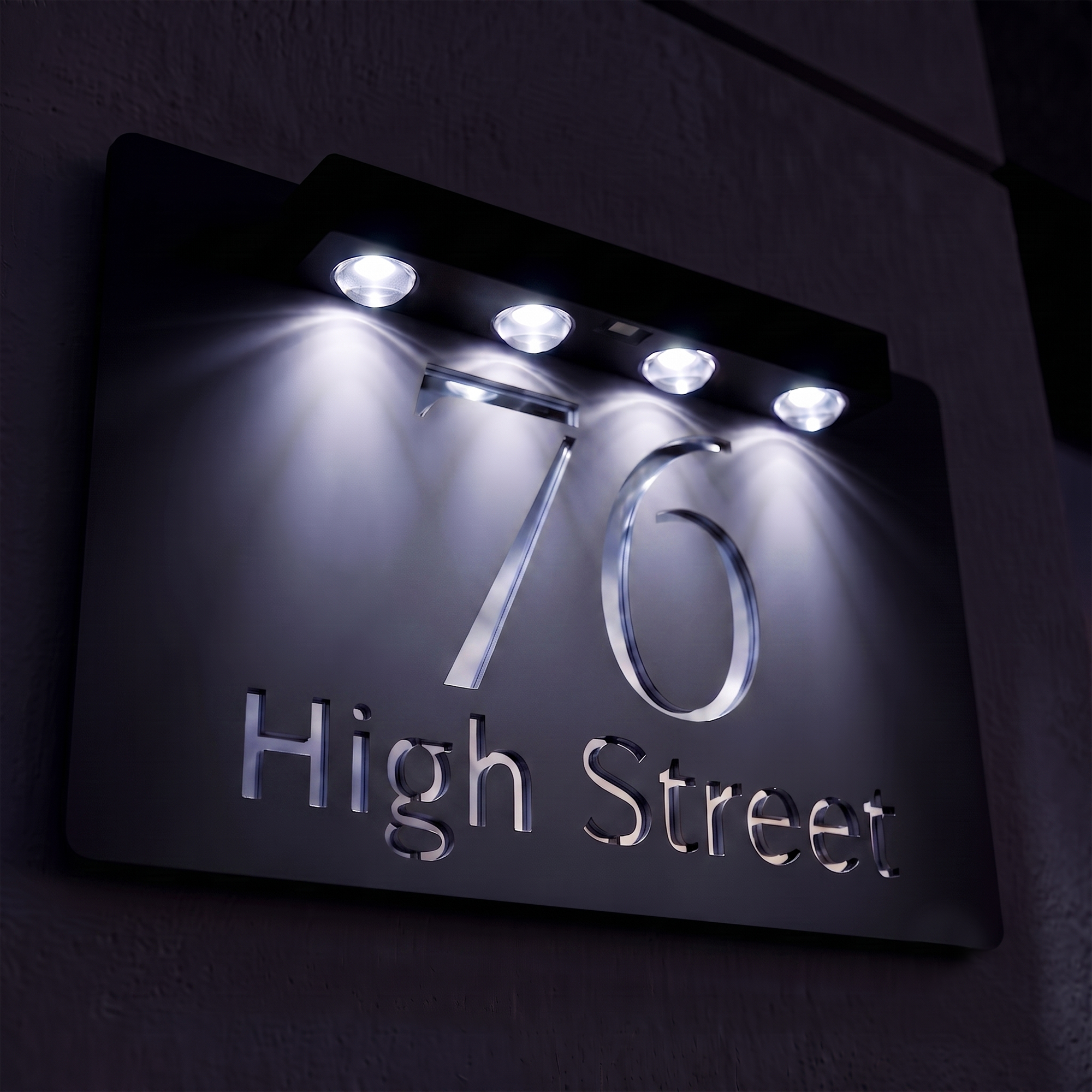 Personalised Solar Powered House Sign | 300mm x 170mm | Grey with Mirror Text
