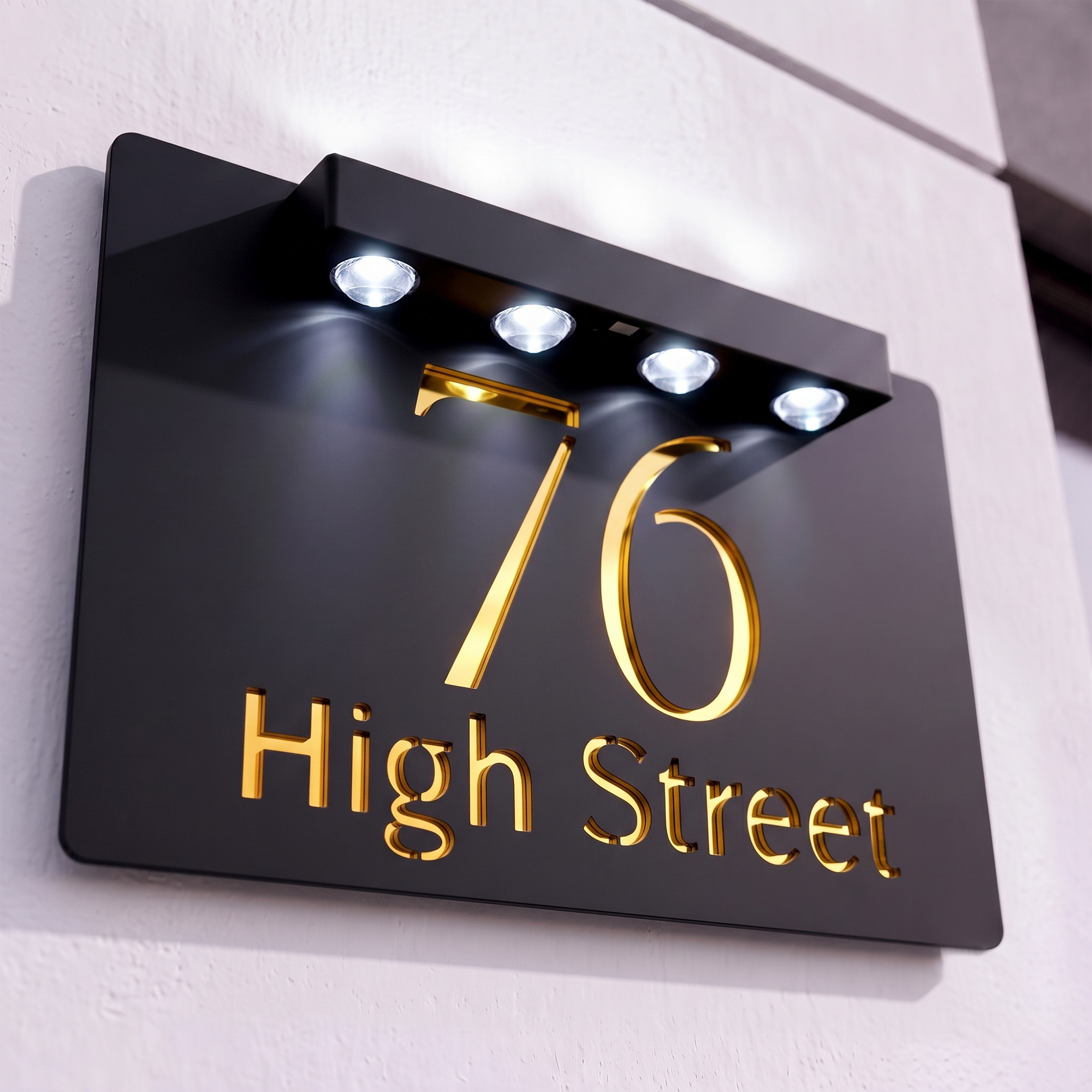 Personalised Solar Powered House Sign | 300mm x 170mm | Black with Mirror Text