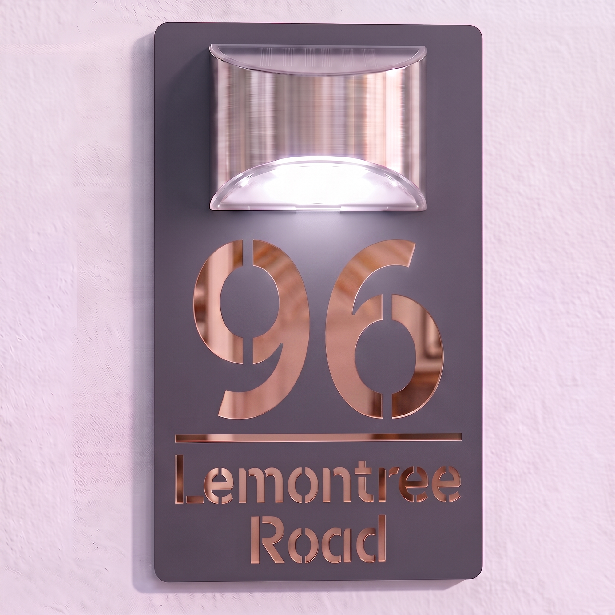 Personalised Solar Powered House Sign | 280mm x 160mm | Grey with Mirror Text