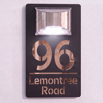 Personalised Solar Powered House Sign | 280mm x 160mm | Black with Mirror Text