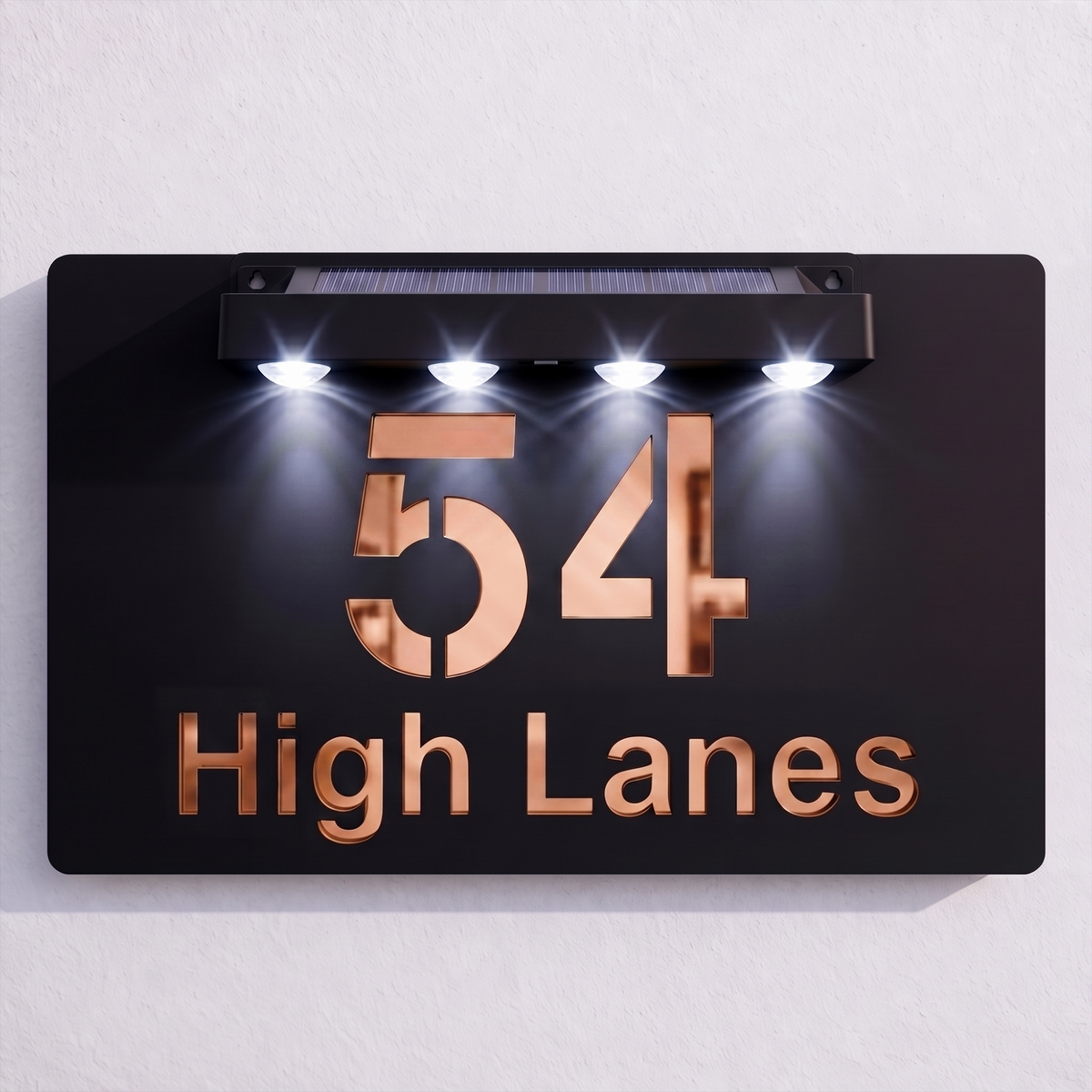 Personalised Solar Powered House Sign | 300mm x 170mm | Black with Mirror Text