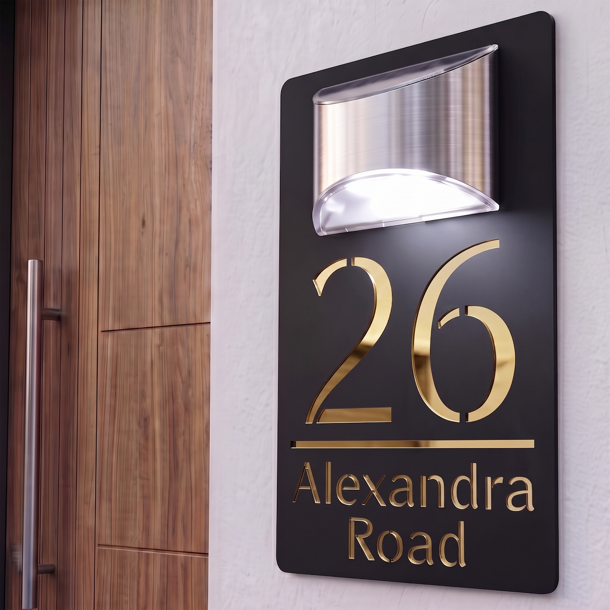 Personalised Solar Powered House Sign | 280mm x 160mm | Black with Mirror Text