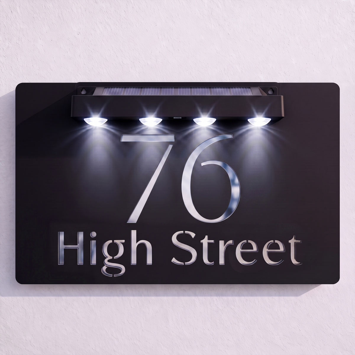 Personalised Solar Powered House Sign | 300mm x 170mm | Black with Mirror Text
