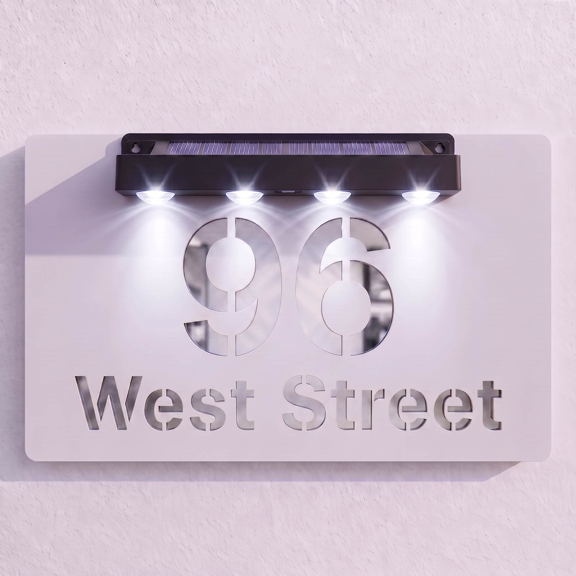 Personalised Solar Powered House Sign | 300mm x 170mm | White with Mirror Text