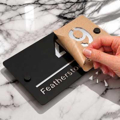 Personalised Mirror House Sign with Silver Laser Cut Text | 200mm x 130mm | Made from 3mm Black Acrylic