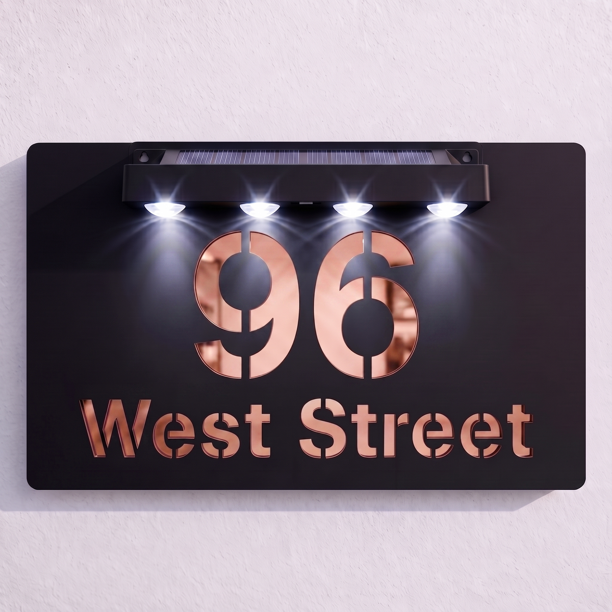 Personalised Solar Powered House Sign | 300mm x 170mm | Black with Mirror Text