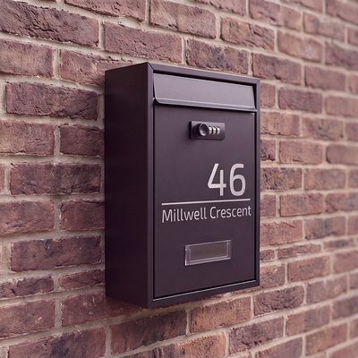 Personalised Aluminium Letterbox with Combination Lock | Black with Engraved Letters