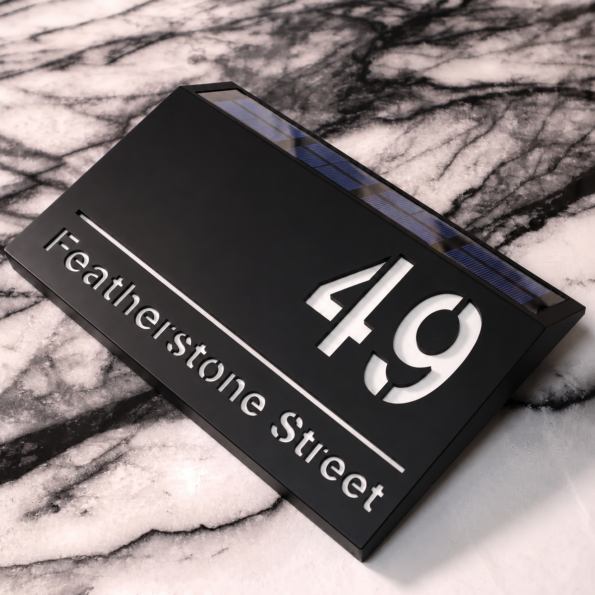 Personalised Solar Powered House Sign | 280mm x 160mm | Cool White Illuminated Text