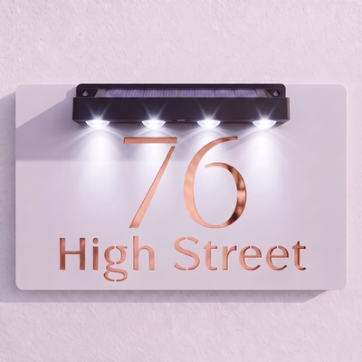 Personalised Solar Powered House Sign | 300mm x 170mm | White with Mirror Text