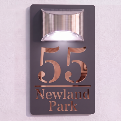 Personalised Solar Powered House Sign | 280mm x 160mm | Grey with Mirror Text