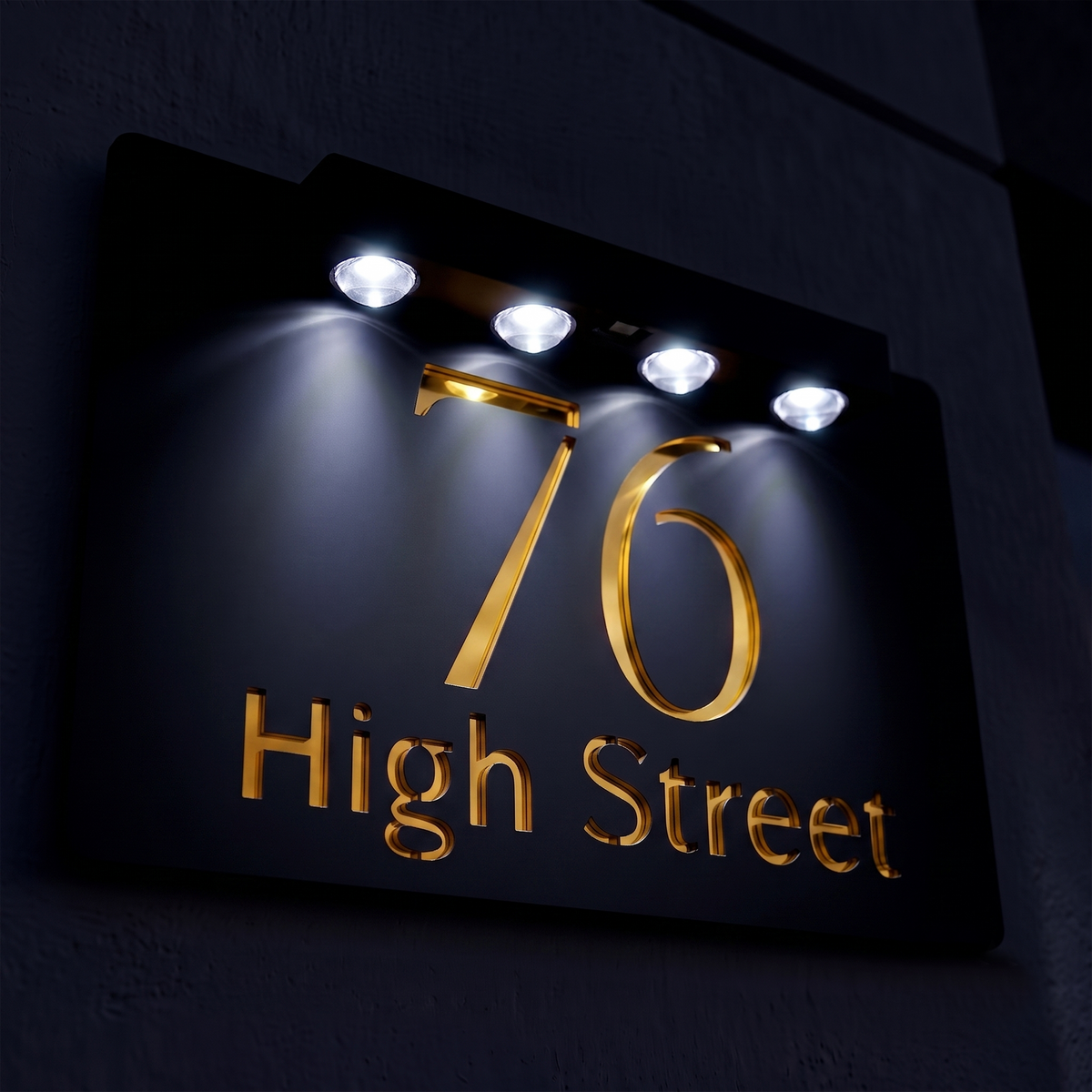 Personalised Solar Powered House Sign | 300mm x 170mm | Black with Mirror Text