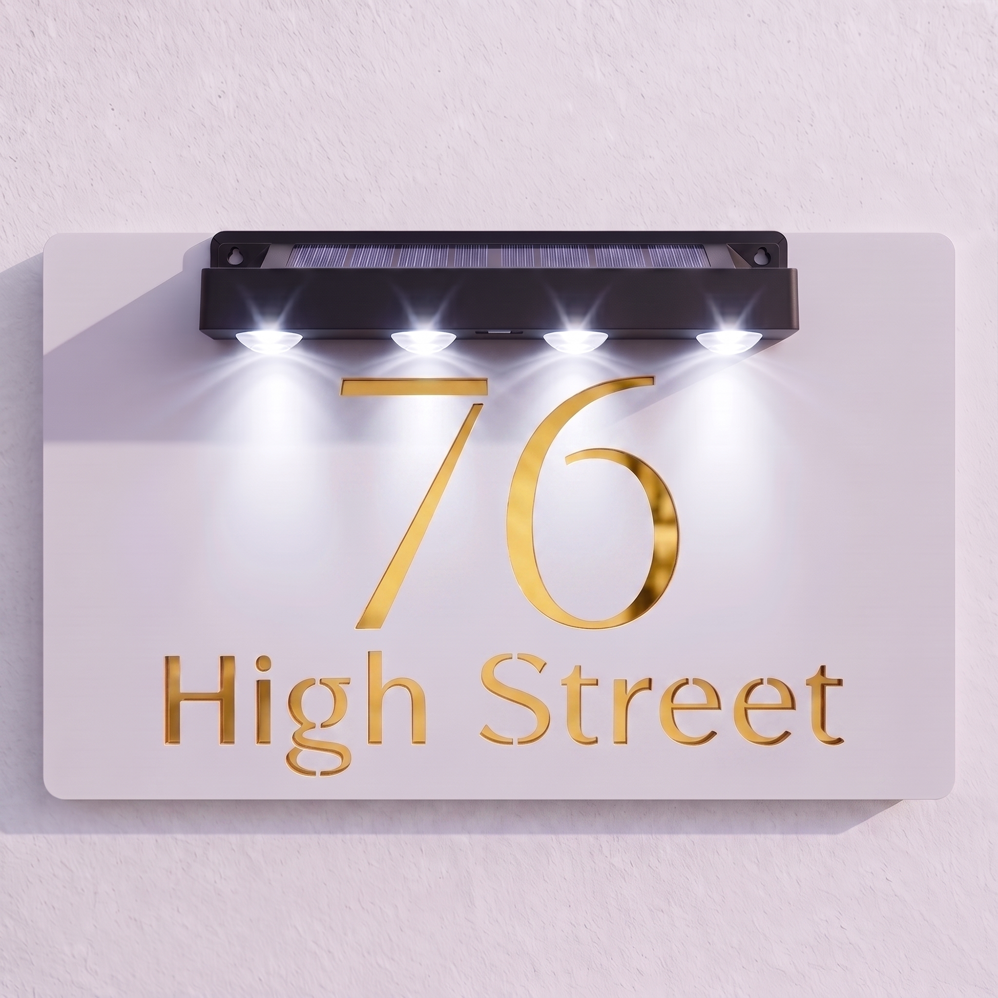 Personalised Solar Powered House Sign | 300mm x 170mm | White with Mirror Text