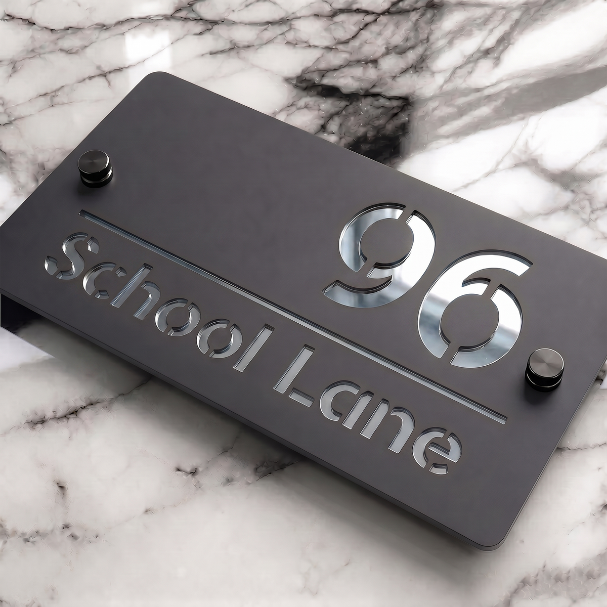 Personalised Mirror House Sign with Silver Laser Cut Text | 200mm x 130mm | Made from 3mm Grey Acrylic